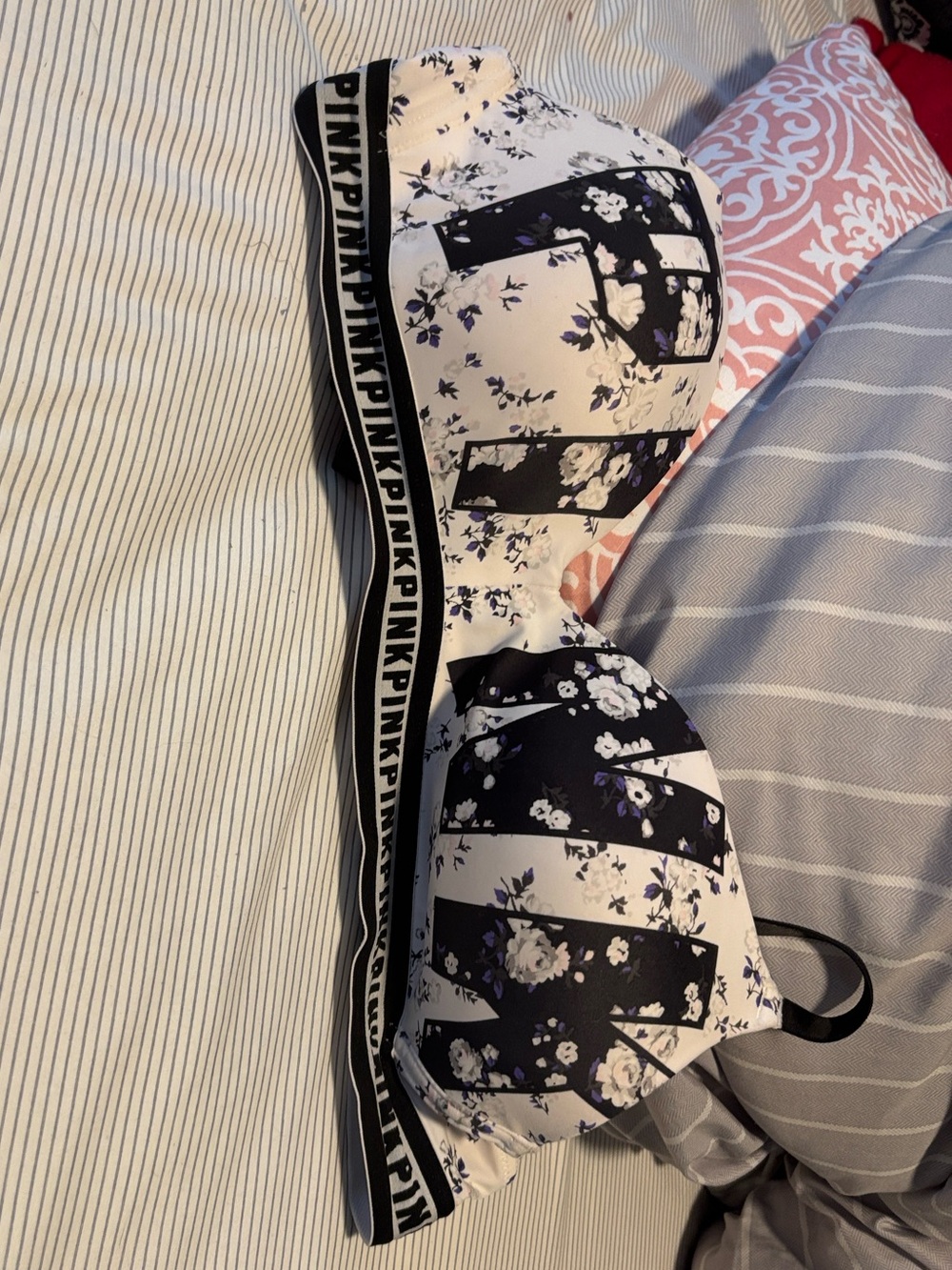 PINK Victoria's Secret Black & White Floral Push-Up Bra